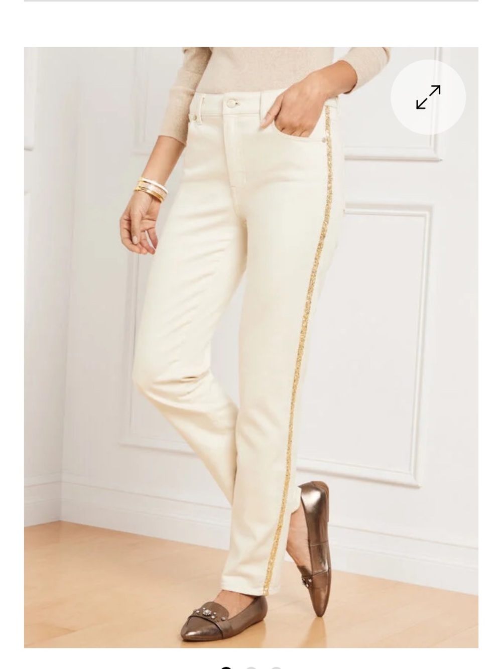 Talbots Cream Straight-Leg Jeans with Gold Side Trim